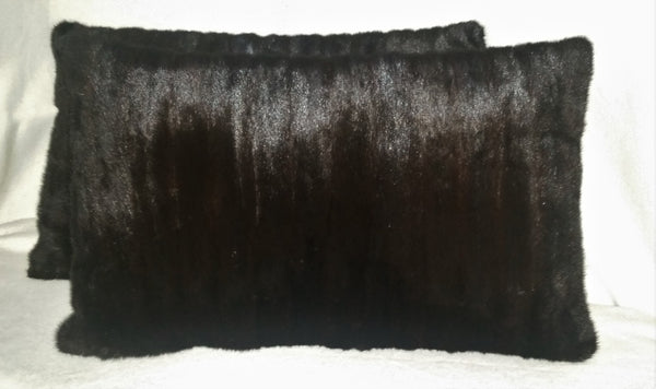 Dark Blackish Brown Mink Pillows - A Pair